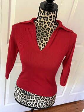 VTG 2000s Guess Red Collared Polo Sweater 3/4 Sleeve Knit Top Size S